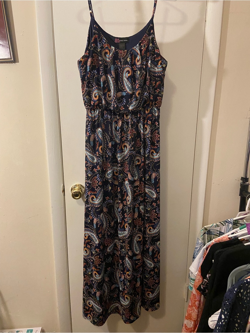 Navy Paisley Maxi Dress with Spaghetti Straps